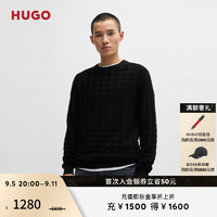 HUGO 【100%棉】男士2024秋季千鸟格图案棉质毛衣 001-黑色 L