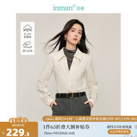茵曼(INMAN)假两件高领磨毛衬衫2024冬季女装宽松拼接长袖衬衣上衣 米白色 XL