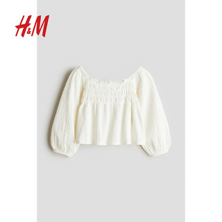 H&M2024秋季童装女童纯色柔软休闲汗布缩褶上衣1237466 紫色 110/56 2-4Y