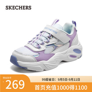 斯凯奇（Skechers）百搭运动鞋女大童小白鞋303901L 白色/薰衣草色/WLV 32码