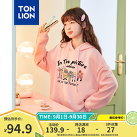唐狮(TonLion)2024早秋连帽卫衣女卡通字母印花设计感落肩卫衣宽松舒适dx 烟粉 2XL