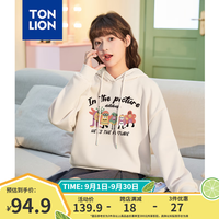 唐狮(TonLion)2024早秋连帽卫衣女卡通字母印花设计感落肩卫衣宽松舒适dx 白 XL