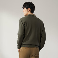 柒牌【华夫格加绒】男士圆领毛衣冬季时尚休闲保暖舒适针织衫 军绿 3XL