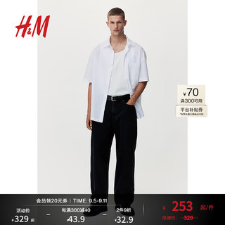 H&M男装裤子2024秋季棉质宽松版牛仔裤1235448 深灰色 170/76