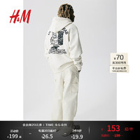 H&M2024秋季男装女装时尚休闲百搭宽松版型印花连帽衫1122659 奶油色/Disco Kebab 165/84 XS