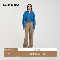 SANDRO2024早秋女装法式美拉德格纹休闲直筒西装裤SFPPA01601 棕黄色 38