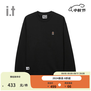 fingercroxxit 男装早秋简约纯色圆领LOGO图案卫衣00614XN BKX/黑色 XXL