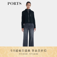 PORTS宝姿女装2024早秋时尚百搭绵羊毛黑色弹力针织短夹克 黑色 4