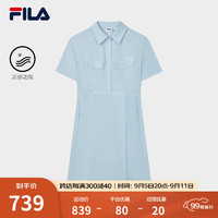 FILA 斐乐 Emerald斐乐女子梭织连衣裙2024秋季时尚宽松翻领收腰裙 浅白蓝-LB XL 175/92A