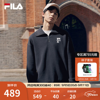 FILA 斐乐 款套头卫衣2024秋休闲宽松小翻领针织上衣 传奇蓝-NV 2XL