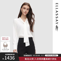 歌力思（ELLASSAY）2024秋季柔软桑蚕丝光泽感通勤飘带衬衫女EWD353C01100 珠光白 L