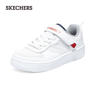                                     斯凯奇（Skechers）潮流男童休闲板鞋皮革拼接网布4... 白色/WHT 34码