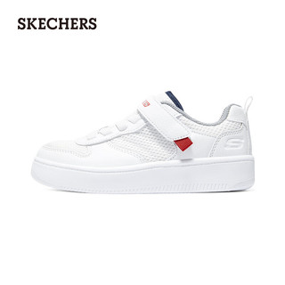                                     斯凯奇（Skechers）潮流男童休闲板鞋皮革拼接网布4... 白色/WHT 34码