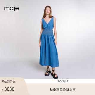 Maje2024秋季女装时尚露腰蓝色牛仔吊带连衣裙长裙MFPRO03697 牛仔色 T36