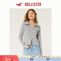 HOLLISTER24秋冬辣妹翻领宽松拉链针织衫外套 女 KI350-4168 浅灰色 L (165/100A)