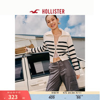 HOLLISTER24秋冬辣妹翻领宽松拉链针织衫外套 女 KI350-4168 白色条纹 M (165/92A)