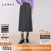 朗姿/LANCY24冬季深灰色直筒压褶半裙气质通勤长款半身裙女 深灰色 2XL