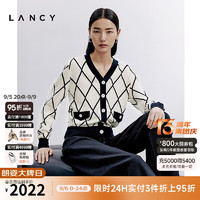 朗姿/LANCY2024秋季羊毛菱形格小香风针织开衫女v领长袖外套女 本白色 M