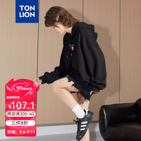 唐狮 TONLION卫衣女2024早秋女连帽后背图案印花卫衣 黑色 L