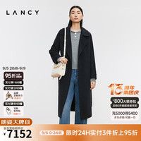 朗姿/LANCY2024冬季丝毛黑色双面呢大衣中长款百搭毛呢外套女 深藏青色 M
