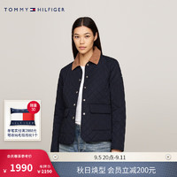 TOMMY HILFIGER24秋冬女装通勤菱形格灯芯绒翻领修身铺棉夹克43127 藏青色DW5 L