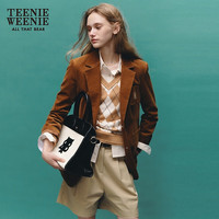 Teenie Weenie小熊秋季灯芯绒中长款西装外套学院风时髦休闲女 棕色 170/L