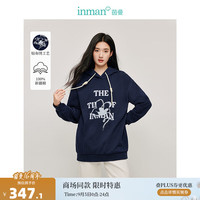 茵曼（INMAN）美式贴布绣中长款卫衣2024秋季女装纯棉外套 深蓝色 M