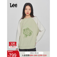 Lee24早秋宽松版拼接插肩袖绿色女卫衣LWT009179201 绿色 S