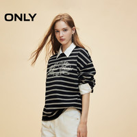 ONLY2024秋季舒适日常宽松圆领纯棉条纹长袖卫衣女|12439S021 H12 吉欧黑白条纹 170/88A/L