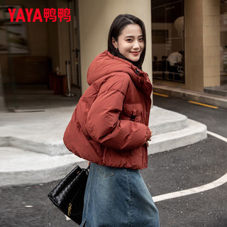 鸭鸭羽绒服鸭鸭（YAYA）羽绒服女短款2024年冬季时尚简约百搭连帽宽松舒适保暖外套YZ 酒红色 160/84A(M)