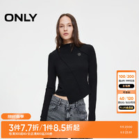 ONLY2024秋季时尚潮流修身正肩拼接半高领T恤女|124302020 H1Z 黑色 155/76A/XS