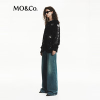 MO&Co.2024秋漏针破洞黑钻饰绵羊毛混纺宽松毛衣MBD3SWT005 黑色 XS/155