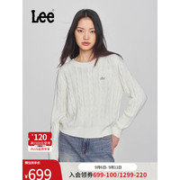 李 Lee24秋冬舒适版绞花金属牌女毛衣休闲LWT009177CUB 乳白色 XS