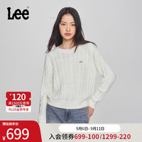 李 Lee24秋冬舒适版绞花金属牌女毛衣休闲LWT009177CUB 乳白色 L