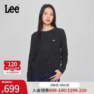 Lee24秋冬舒适版绞花金属牌女毛衣休闲LWT009177CUB 铁灰色 XL