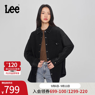 Lee24早秋宽松版黑色女长袖牛仔衬衫潮LWT009175207 黑色 S