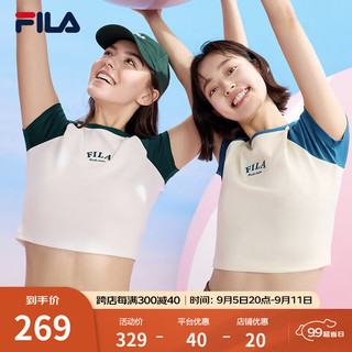 FILA 斐乐 女子针织短袖衫2024夏季时尚凉感防晒插肩袖T恤 淡乳白-IV 170/88A/L