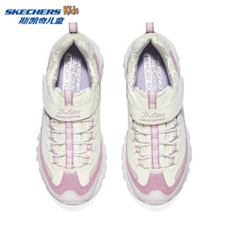 斯凯奇SKECHERS GIRLS 魔术贴加绒老爹鞋302524L 白色/薰衣草色/WLV 38码