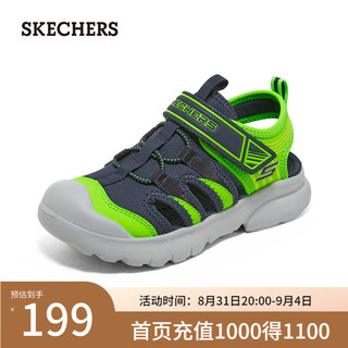 斯凯奇（Skechers）贴闪灯凉鞋休闲百搭透气鞋子406511L 海军蓝色/柠檬色/NVLM 33.5码