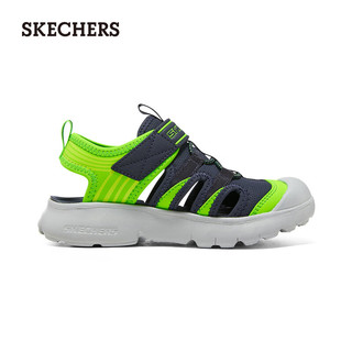 斯凯奇（Skechers）贴闪灯凉鞋休闲百搭透气鞋子406511L 海军蓝色/柠檬色/NVLM 33.5码