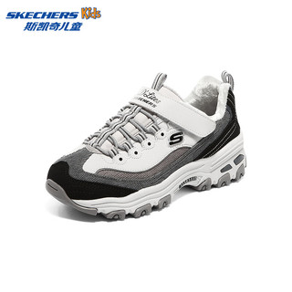 斯凯奇SKECHERS GIRLS 魔术贴加绒老爹鞋302524L 黑色/灰色/BKGY 36码