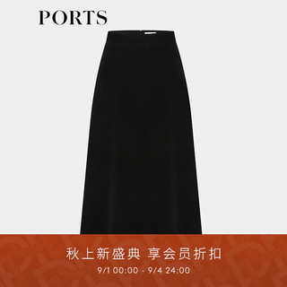 PORTS宝姿女装2024早秋简约时尚黑色中长裙优雅A字半裙 黑色 0