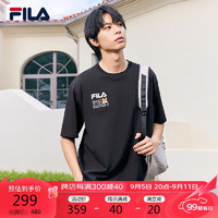 FILA 斐乐 款针织短袖衫2024夏小狗刺绣舒适休闲T恤 正黑色-BK 175/96A/L