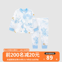 良良中小童纯棉家居服宝宝保暖春秋款秋衣裤 印花款-天然蓝 正襟款 80cm