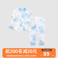 良良中小童纯棉家居服宝宝保暖春秋款秋衣裤 印花款-天然蓝 正襟款 100cm