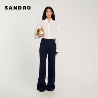 SANDRO2024秋季女装法式宫廷风领口钻饰白色衬衫SFPCM01271 10/白色 0