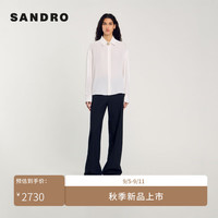 SANDRO2024秋季新款女装法式宫廷风领口钻饰白色衬衫SFPCM01271 10/白色
