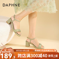 达芙妮（DAPHNE）达芙妮 凉鞋女凉拖高跟鞋女2024年夏季一字带气质法式粗跟QJ4 绿色 35