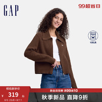 Gap女装2024秋季刺绣logo双头拉链翻领针织衫简约毛衣637652 深棕色 175/92A(XL) 亚洲尺码