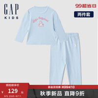 Gap【大小童同款】女童2024秋季双面磨毛长袖睡衣套装646205 淡蓝色 150cm(12-13岁) 亚洲尺码